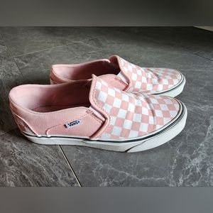 Vans Pink Check slip ons